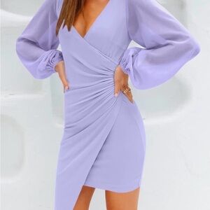 ZESICA Women's Wrap V Neck Bodycon Mini Dress Puff Long Sleeve